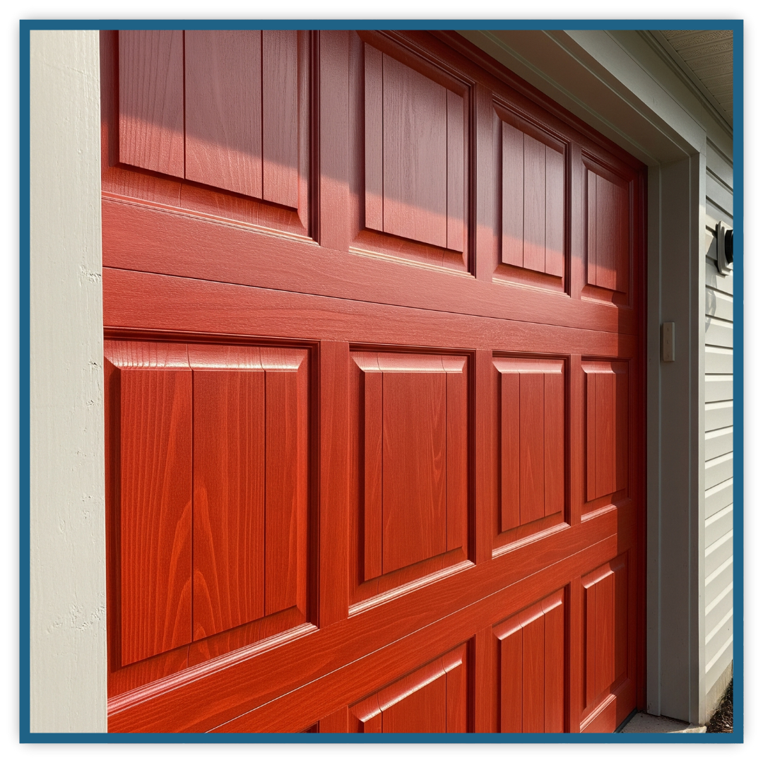 Fresh new, red garage door