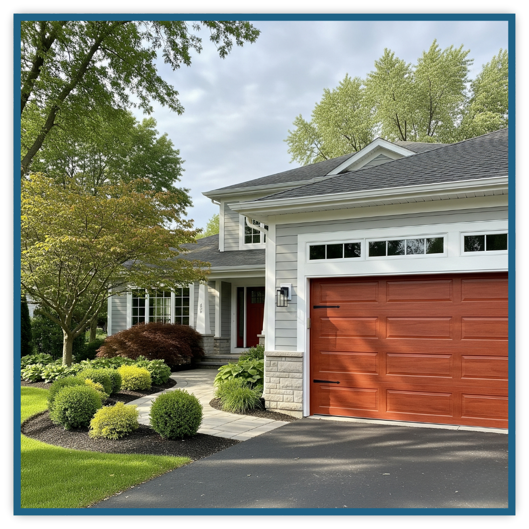 Home with a clean insulated garage door