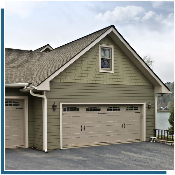 green and tan garage on residential home