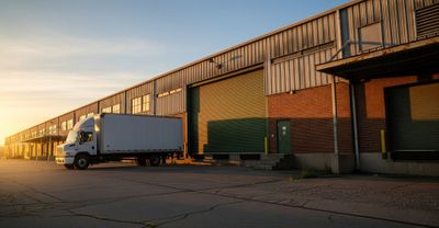 Truck parked outside a warehouse
