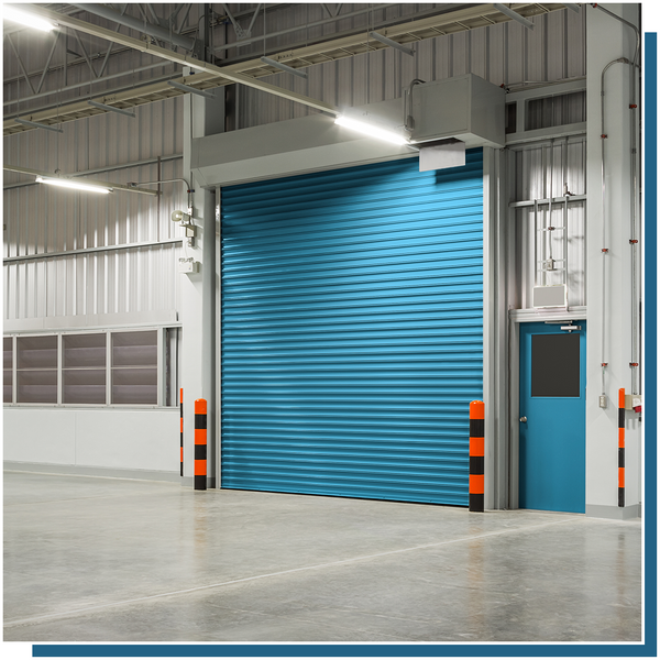 interior of blue commercial garage door