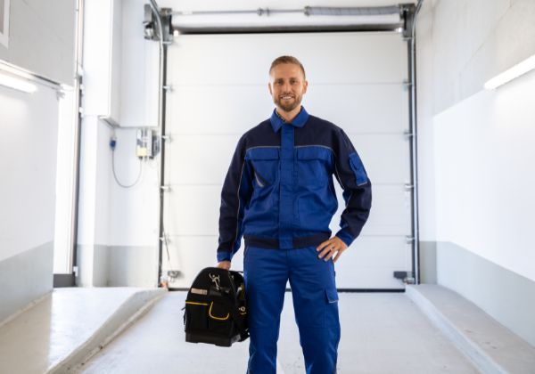 smiling garage door contractor