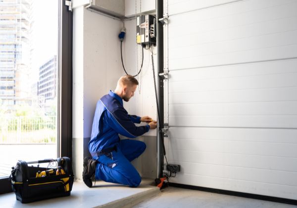 garage door contractor repairing door