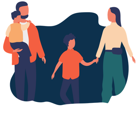An illustration of a family walking together