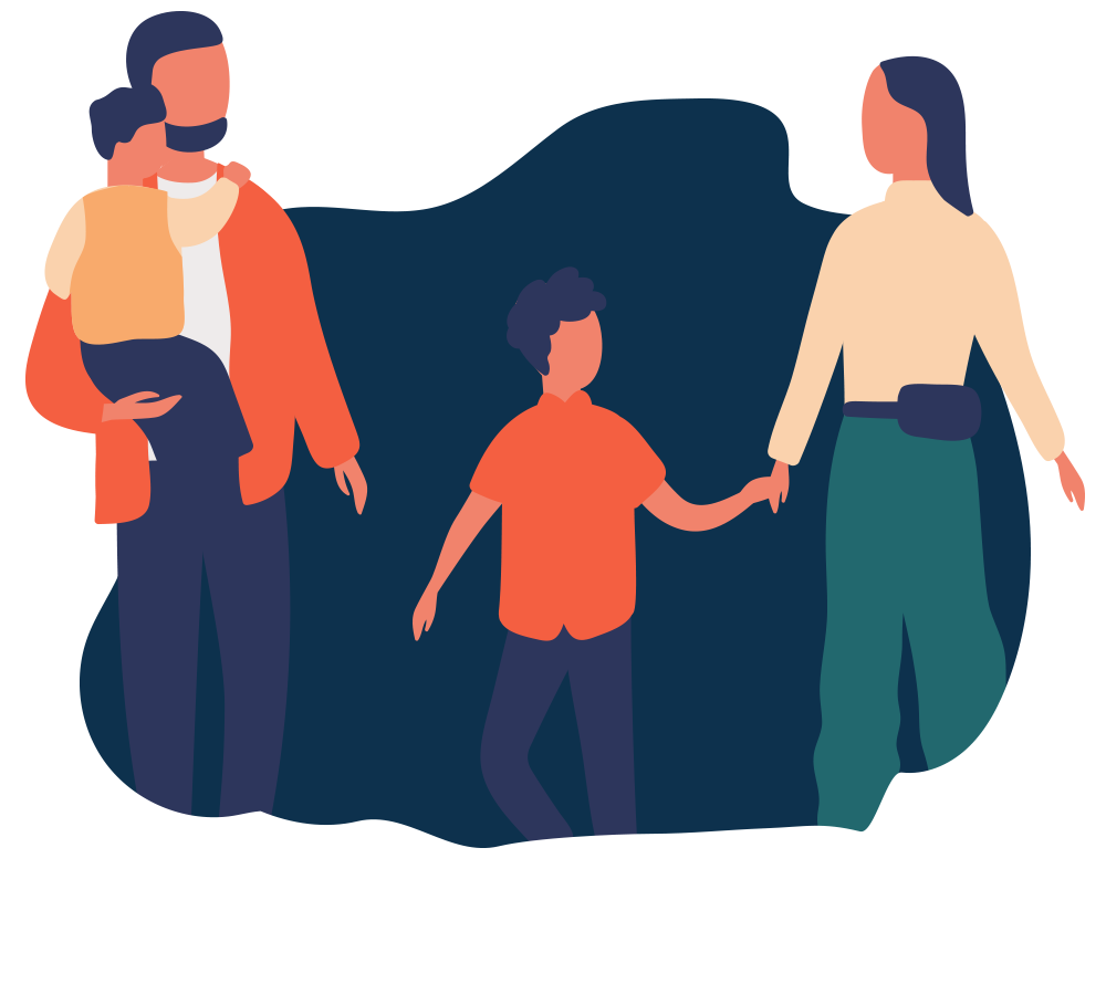An illustration of a family walking together