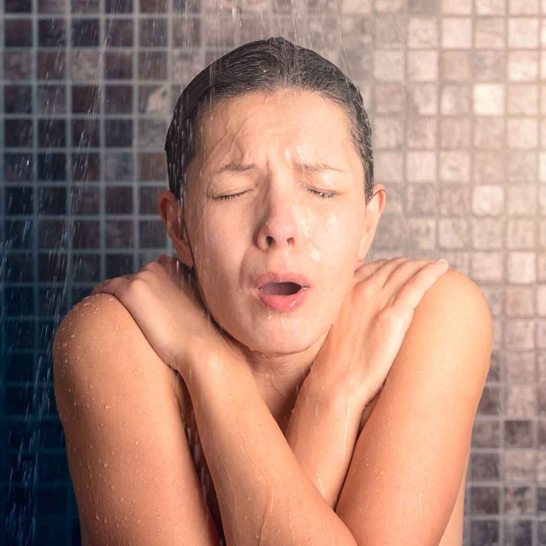 woman caught in cold shower