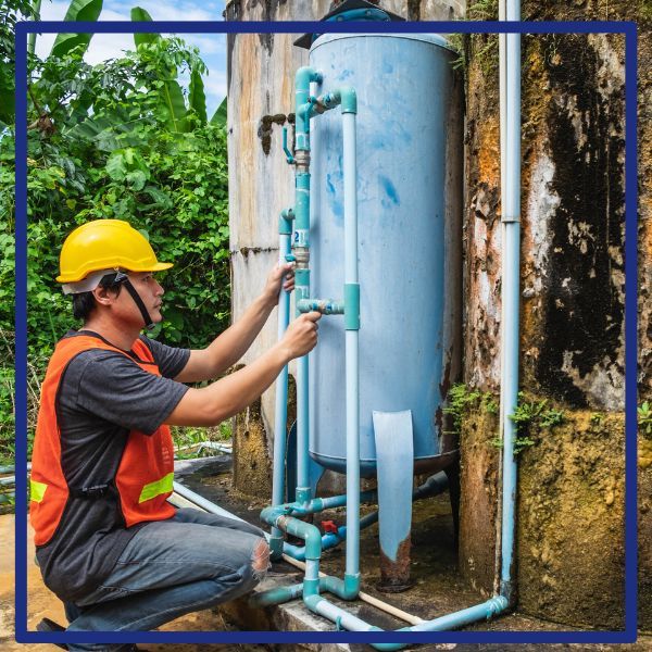 Person working on a water tank