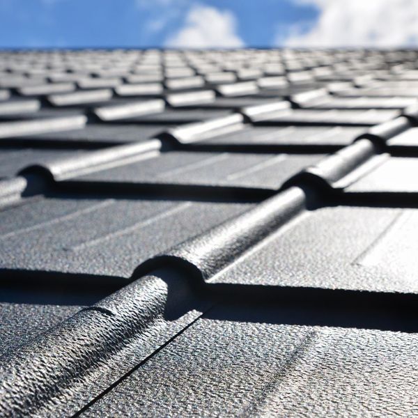 closeup of metal roof tiles