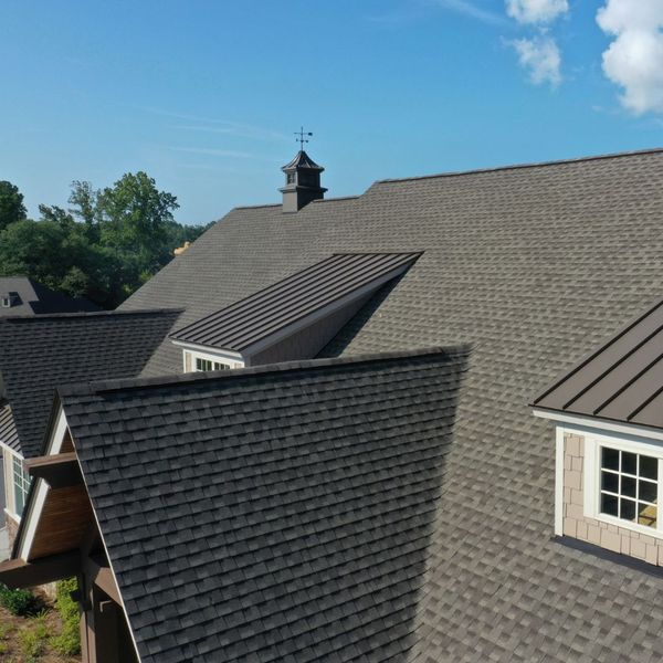 Aerial view of a new professionally installed roof