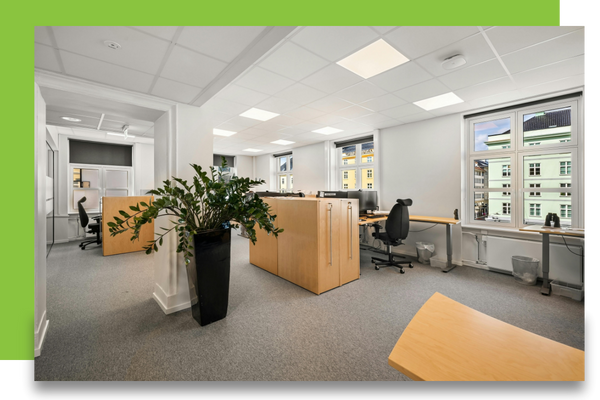 clean office space with cubicles