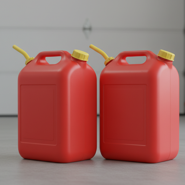 Approved red containers for safely storing generator fuel away from the operating area. Approved red containers for safely storing generator fuel away from the operating area.