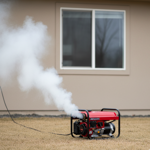 Portable generator running 20 feet away from a house to prevent carbon monoxide exposure.