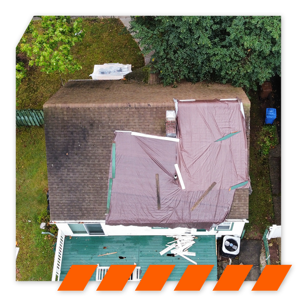 aerial view of roof replacement in progress