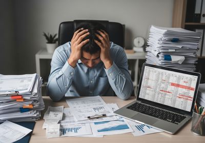 Stressed Accountant Overwhelmed by Paperwork