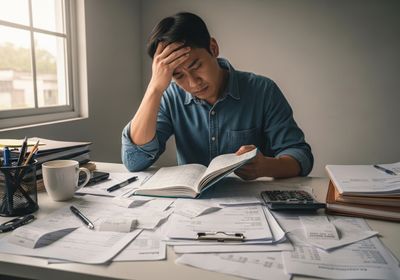Stressed Man Doing Finances