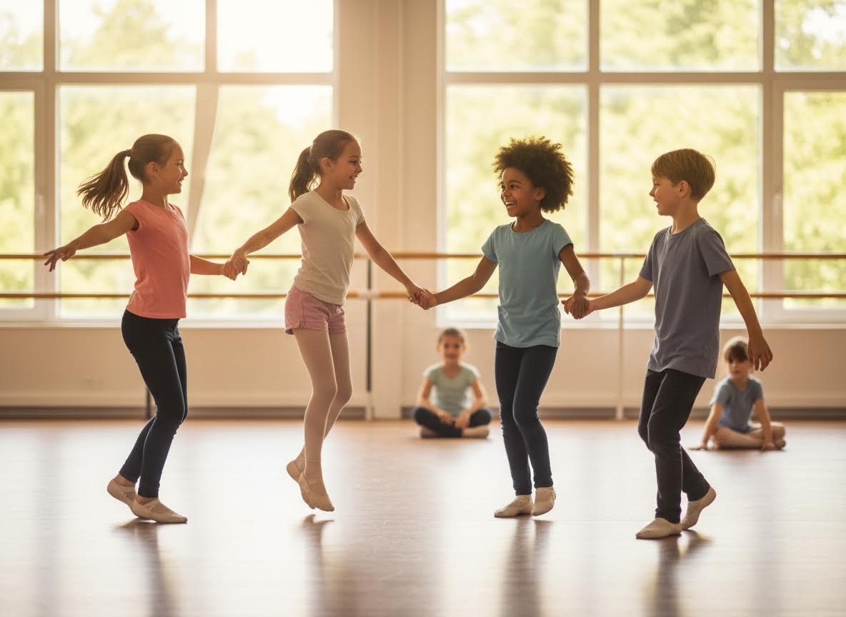 Diverse children dancing in a studio