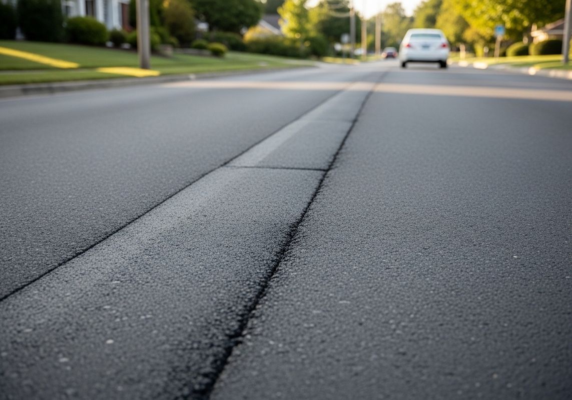 Close-up of asphalt road with cars in the distance