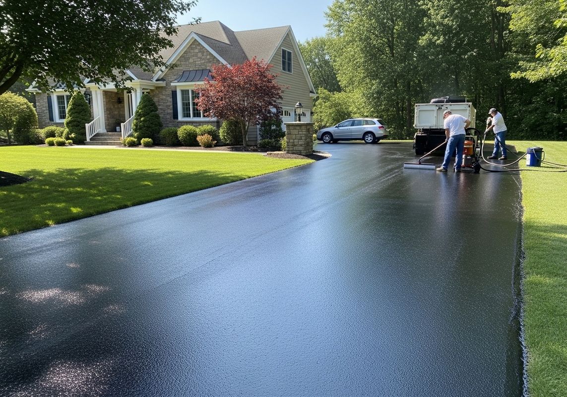 Freshly Sealcoated Asphalt Driveway