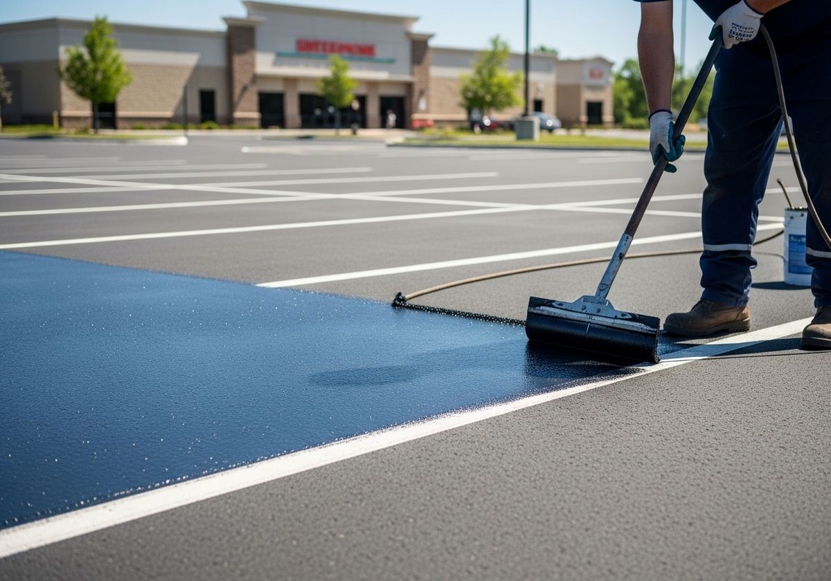 Applying Sealant to Parking Lot