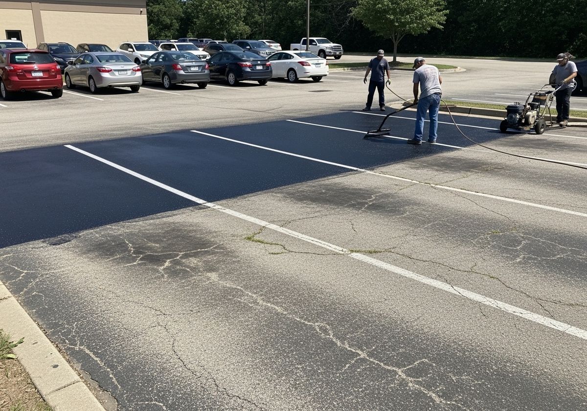 Parking lot resurfacing in progress
