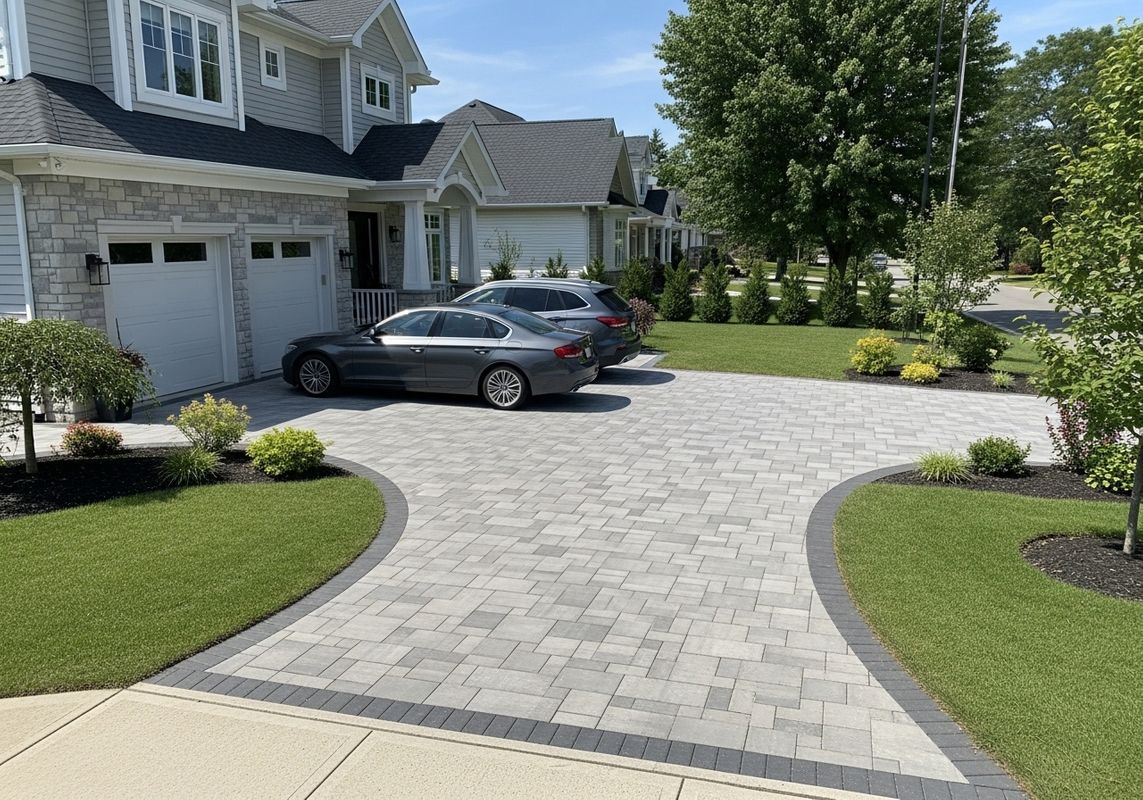 Gray Paver Driveway Leading to Modern Home