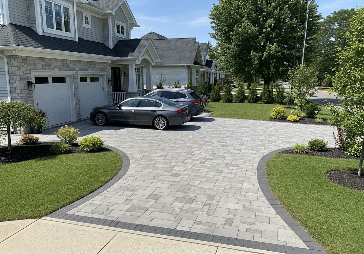 Gray Paver Driveway Leading to Modern Home