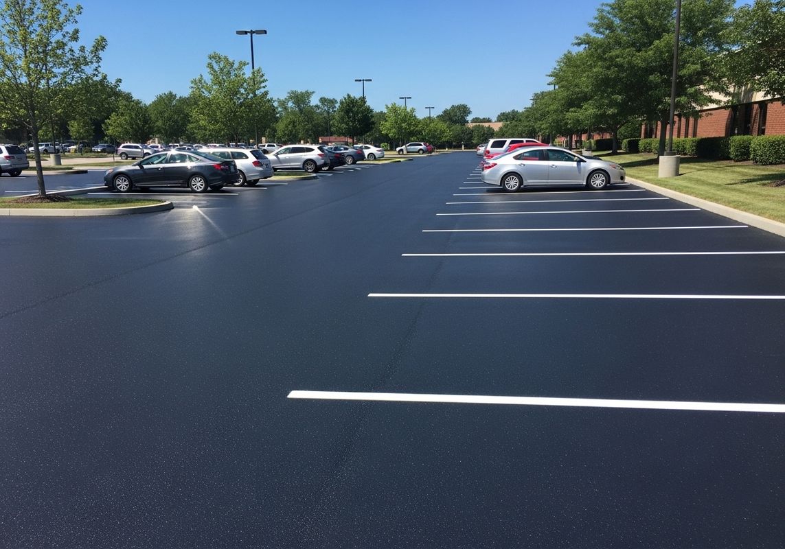 Newly paved parking lot with fresh parking lines