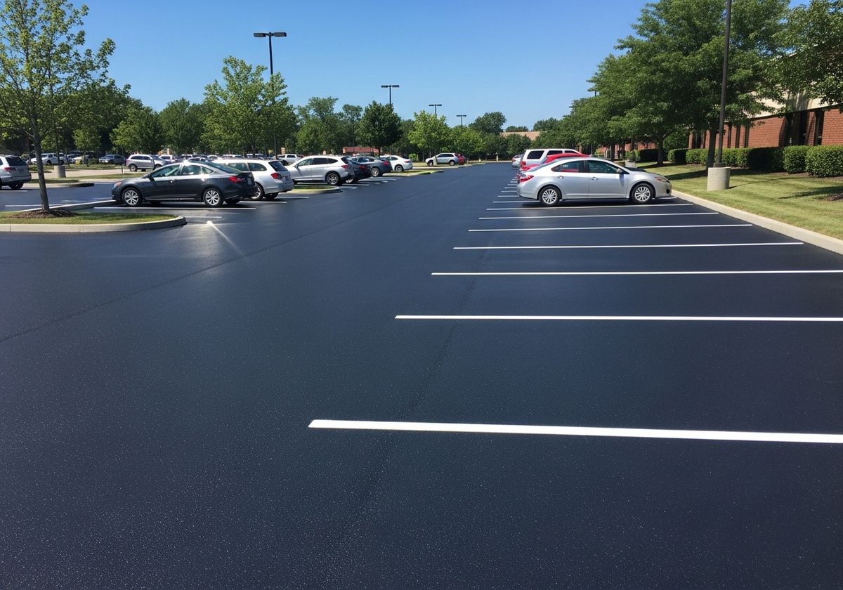 Newly paved parking lot with fresh parking lines