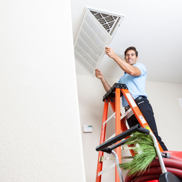 man on ladder closing vent