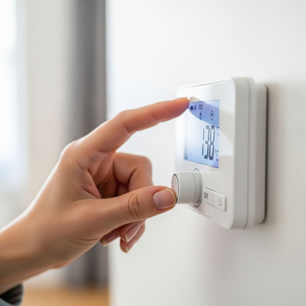 A hand adjusting a thermostat