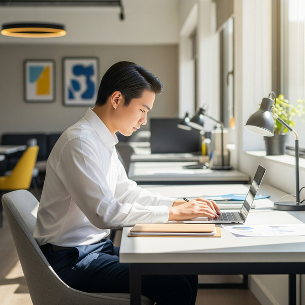 A productive employee working in a comfortable office