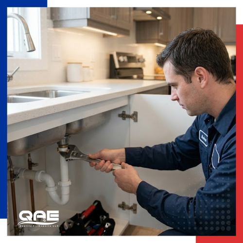 plumber working on leaking sink