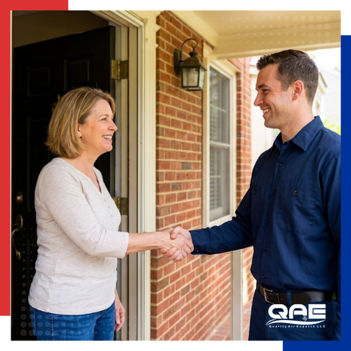 homeowner shaking hands with technician 