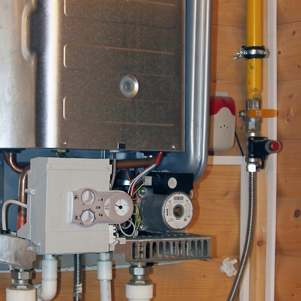An energy-efficient furnace installed in a house.