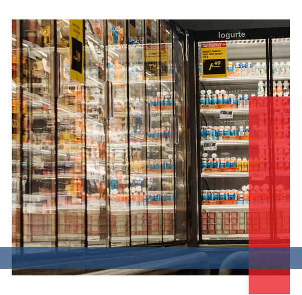 Image of refrigerated goods inside of a supermarket.