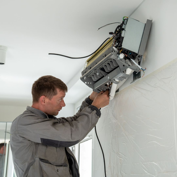 An ac unit being fixed