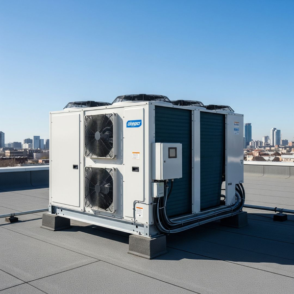 A commercial AC unit on a rooftop, symbolizing reliability