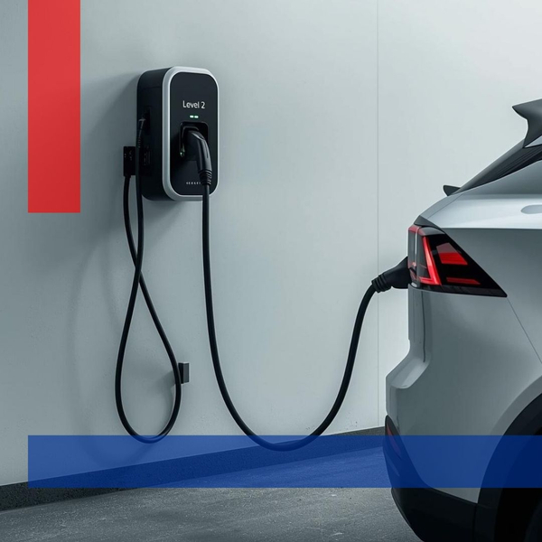 Residential Level 2 EV charger installation in a home garage.