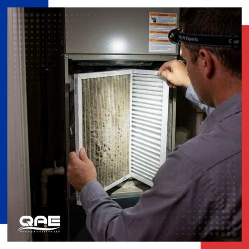 comparing dirty old filter to new clean filter 
