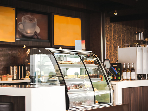 Cake Display Fridges in Deli or Coffee Shop.