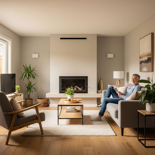 homeowner relaxing in living room homeowner relaxing in living room