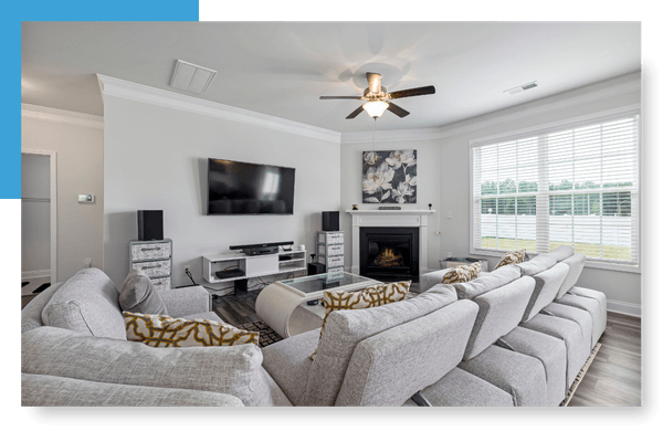living room with mounted television