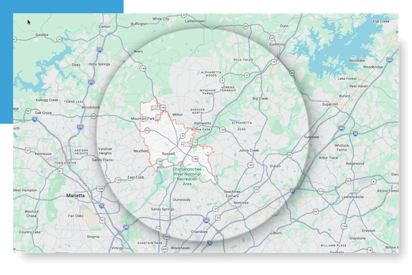 service area map around Roswell, GA