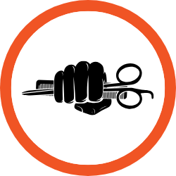 icon of fish holding out comb and scissors