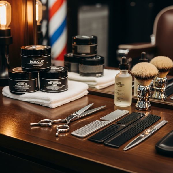 A barber's workstation with classic tools and modern hair styling products. Classic and Modern4.jpeg