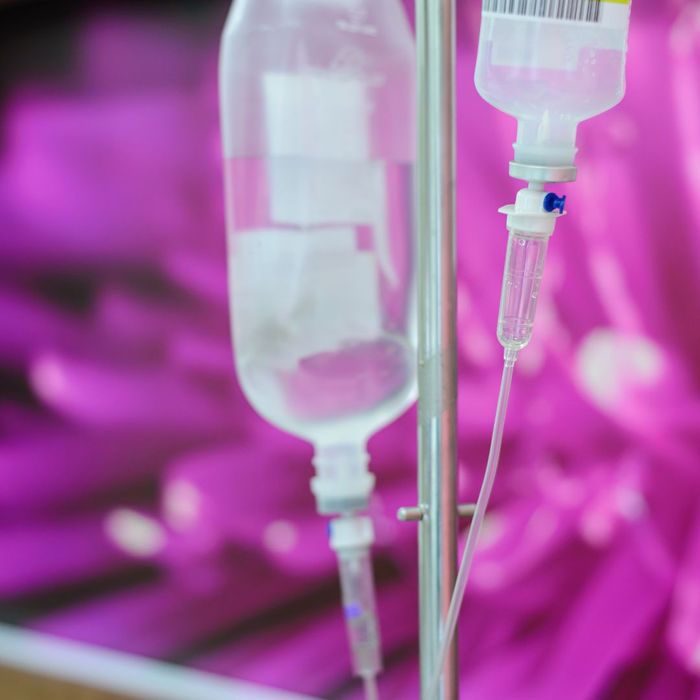 IV bag with flower in background