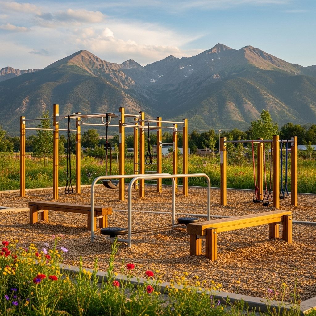 Outdoor fitness gear with a mountain background representing vitality in Fort Collins.
