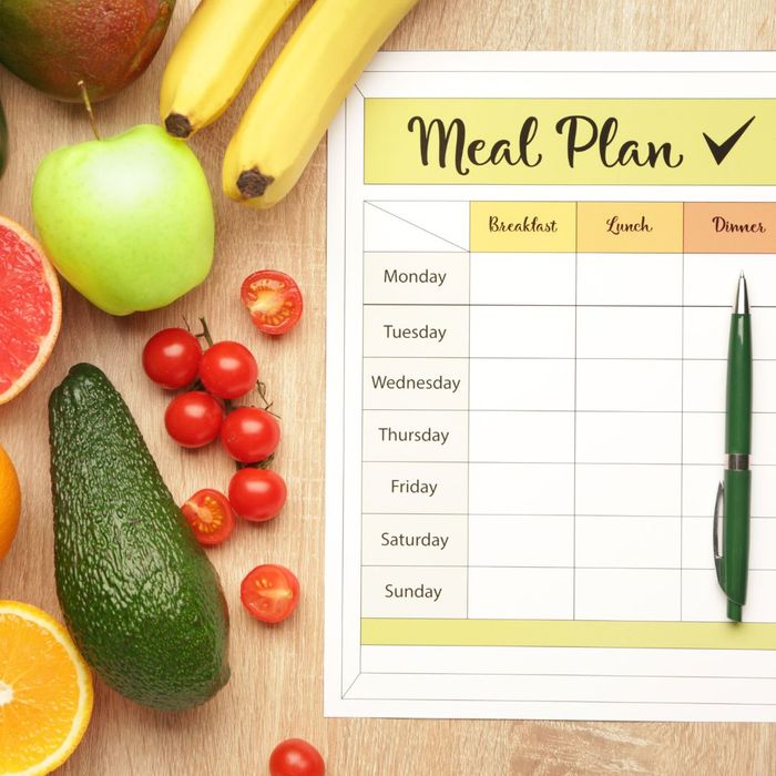 meal plan list next to healthy food