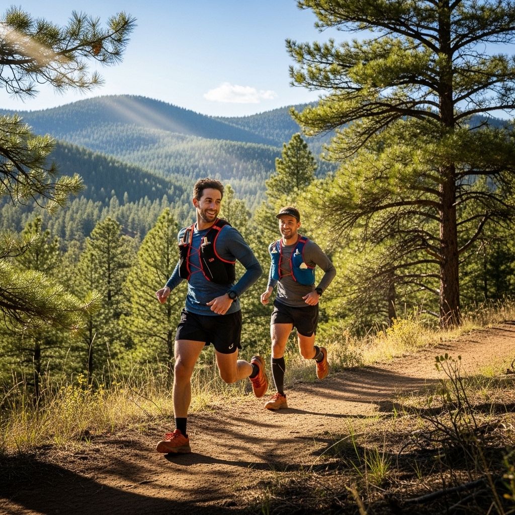 Men staying active on a trail in Northern Colorado, highlighting the benefits of hormone optimization.