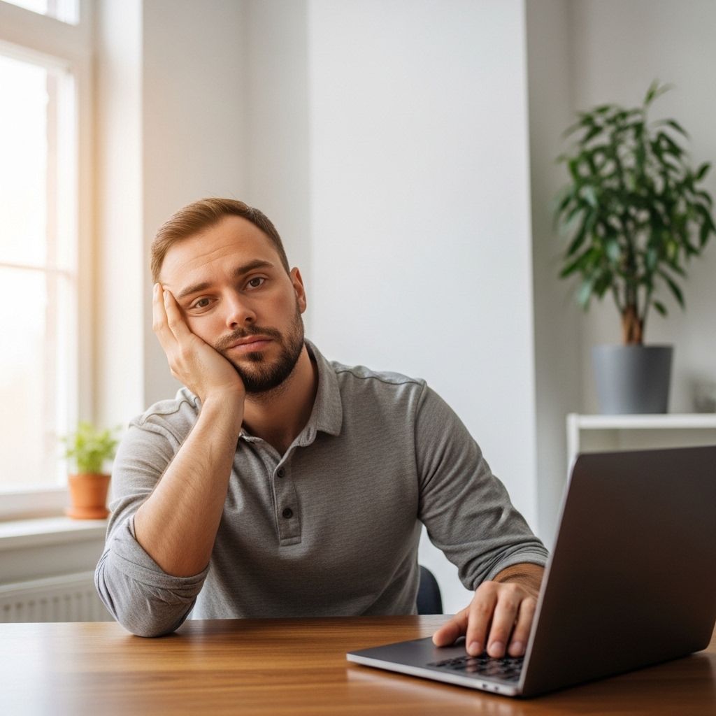 A man showing signs of fatigue and low energy in a professional setting.